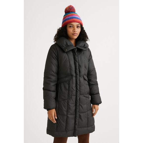 Cole Haan Black Down Midi Puffer Coat Jacket Size Small - Picture 1 of 16